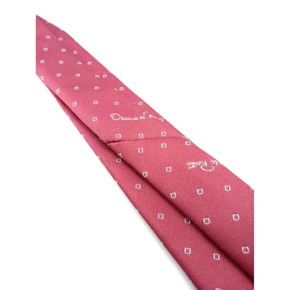 Oscar De La Renta Mens Red Burgundy Tie With Square Pattern Vintage Classic Wear - Picture 16 of 16
